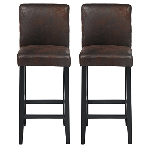 WOLTU-Lot-de-2-Tabouret-de-Bar-Aspect-Cuir-AntiqueJambes-Noir-en-Bois-Massif975-0-2