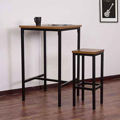 WOLTU-1-X-Table-de-Bar-Table-de-bistrot-Table--Manger-Structure-en-mtalPlateau-en-Bois-Massif66x66x110cm-LxPxH-Chne-BT12hei-0-0
