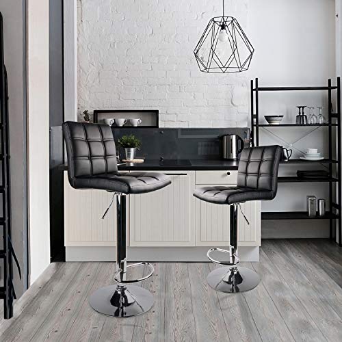 Leader-Accessories-Lot-de-2-Tabourets-de-BarDouble-Couture--laiguilleTabouret-pivotant-Rglable-et-Adjustable-pour-Bar-Comptoir-ou-Cuisine-Noir-0-0