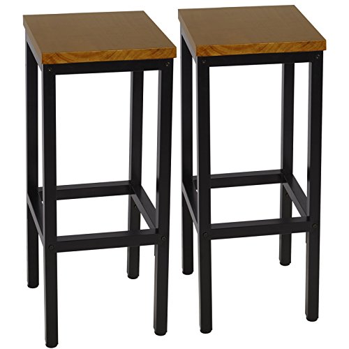 WOLTU-2-X-Tabouret-de-Bar-Tabouret-Bistro-Structure-en-Acier-Stable-Surface-de-Bout-en-Bois-MassifChne-BH86hei-2-0