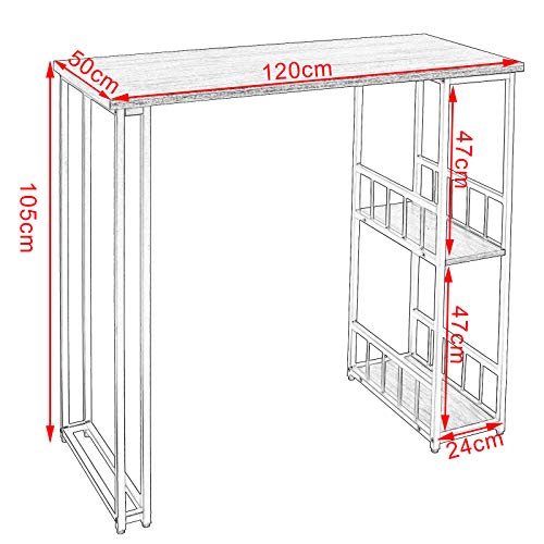 WOLTU-1467-Table-de-Bar-Table-de-Bistrot-Table-de-comptoir-avec-2-tablettes-Structure-en-mtal-Plateau-en-MDF120x50x105cm-0-1