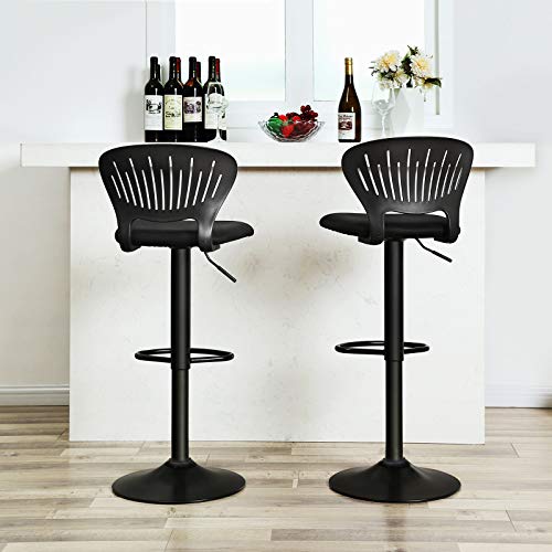 SONGMICS-Tabourets-de-Bar-Lot-de-2-Hauteur-rglable-Assise-rembourre-Dossier-en-Forme-de-Couronne-Tissu-Respirant-Pivotant-pour-Cuisine-Bar-Noir-LJB04BK-0-0