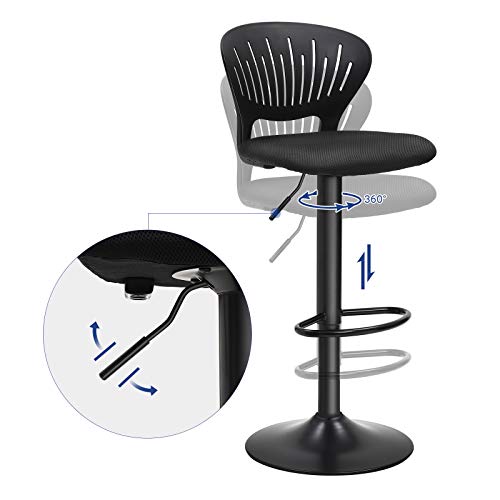 SONGMICS-Tabourets-de-Bar-Lot-de-2-Hauteur-rglable-Assise-rembourre-Dossier-en-Forme-de-Couronne-Tissu-Respirant-Pivotant-pour-Cuisine-Bar-Noir-LJB04BK-0-2
