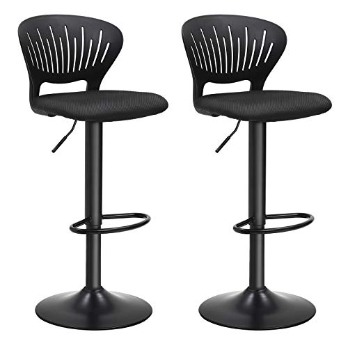 SONGMICS-Tabourets-de-Bar-Lot-de-2-Hauteur-rglable-Assise-rembourre-Dossier-en-Forme-de-Couronne-Tissu-Respirant-Pivotant-pour-Cuisine-Bar-Noir-LJB04BK-0