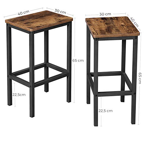 VASAGLE-Lot-de-2-Chaises-de-Bar-Tabourets-Hauts-de-Style-Industriel-pour-Cuisine-Salle--Manger-Salon-Marron-Rustique-LBC65X-0-2