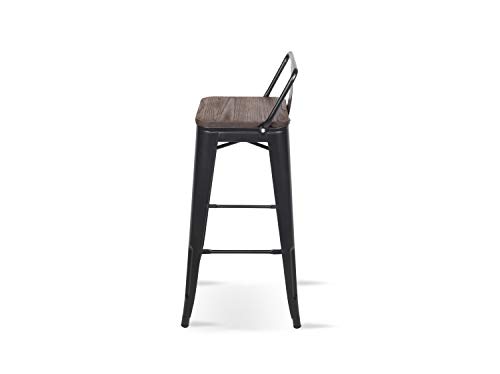 Kosmi-Lot-de-4-Tabourets-de-Bar-en-mtal-Noir-Mat-et-Assise-en-Bois-fonc-avec-Dossier-Chaise-de-Bar-Tabouret-mtal-et-Bois-Haut-Hauteur-66cm-idal-pour-Une-Table-de-90cm-0-0