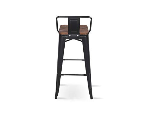 Kosmi-Lot-de-4-Tabourets-de-Bar-en-mtal-Noir-Mat-et-Assise-en-Bois-fonc-avec-Dossier-Chaise-de-Bar-Tabouret-mtal-et-Bois-Haut-Hauteur-66cm-idal-pour-Une-Table-de-90cm-0-1