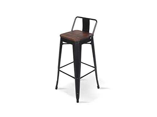 Kosmi-Lot-de-4-Tabourets-de-Bar-en-mtal-Noir-Mat-et-Assise-en-Bois-fonc-avec-Dossier-Chaise-de-Bar-Tabouret-mtal-et-Bois-Haut-Hauteur-66cm-idal-pour-Une-Table-de-90cm-0