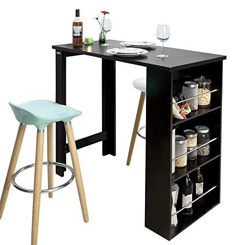 SoBuy-FWT17-Sch-Table-de-Bar-Mange-Debout-Table-Haute-de-Cuisine-avec-3-tagres-de-Rangement-Noir-Dimensions-112-x-106-x-57-cm-0