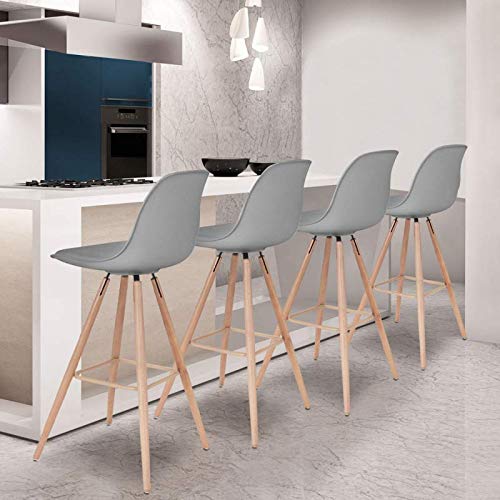 IDMarket-Lot-de-4-tabourets-de-Bar-SARA-Gris-Clair-0-0