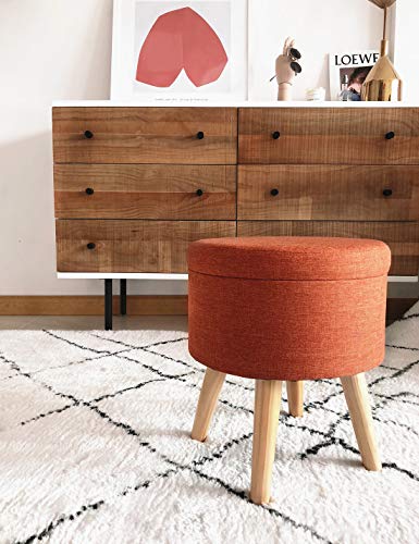 Tabouret Rond avec Coffre de Rangement Repose-Pied Pouf Aspect Lin