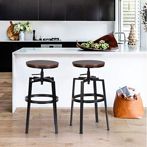 Lot-de-2-Tabourets-de-Bar-Chaise-De-Bar-Industriel-Tabouret-de-Bar-Hauteur-Rglable-en-Bois-de-Mtal-Design-Bistro-Pub-Chaise-avec-Repose-Pieds-Pitement-en-Fer-Pivotant--360-0