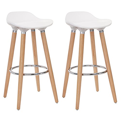 SONGMICS-Tabourets-de-Bar-Lot-de-2-Pieds-en-Bois-de-htre-Hauteur-de-lAssise-73-cm-Assise-en-Plastique-ABS-Blanc-LJB20W-0