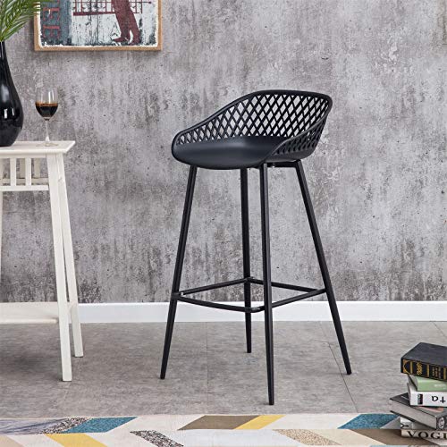 IDIMEX-Lot-de-2-tabourets-de-Bar-IREK-Chaise-Haute-pour-Cuisine-ou-comptoir-au-Design-Retro-avec-accoudoirs-Coque-en-Plastique-Noir-et-4-Pieds-en-mtal-Noir-0-0