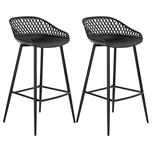 IDIMEX-Lot-de-2-tabourets-de-Bar-IREK-Chaise-Haute-pour-Cuisine-ou-comptoir-au-Design-Retro-avec-accoudoirs-Coque-en-Plastique-Noir-et-4-Pieds-en-mtal-Noir-0