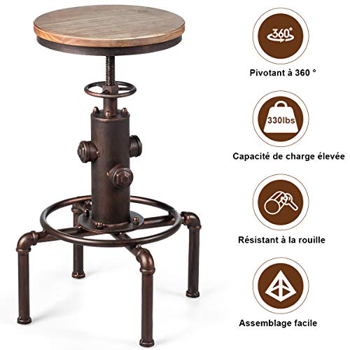 Costway-Tabouret-de-Bar-Industriel-Vintage-en-Bois-de-Pin-et-en-Fer-Hauteur-Rglable-Entre-595-75CM-Charge-Max-150-KG-avec-Repose-Pied-et-Sige-Rond--360-0-1