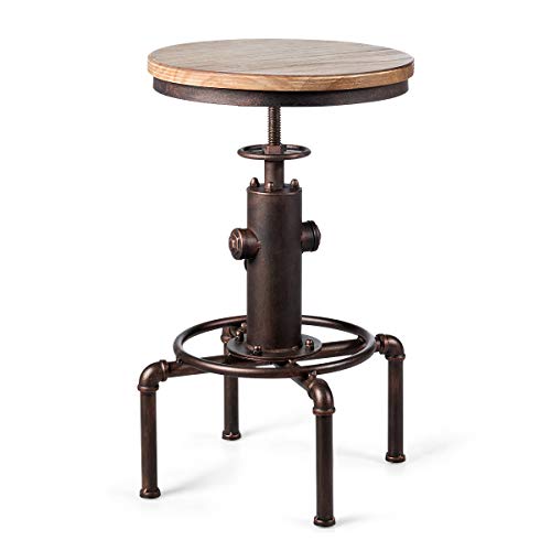 Costway-Tabouret-de-Bar-Industriel-Vintage-en-Bois-de-Pin-et-en-Fer-Hauteur-Rglable-Entre-595-75CM-Charge-Max-150-KG-avec-Repose-Pied-et-Sige-Rond--360-0