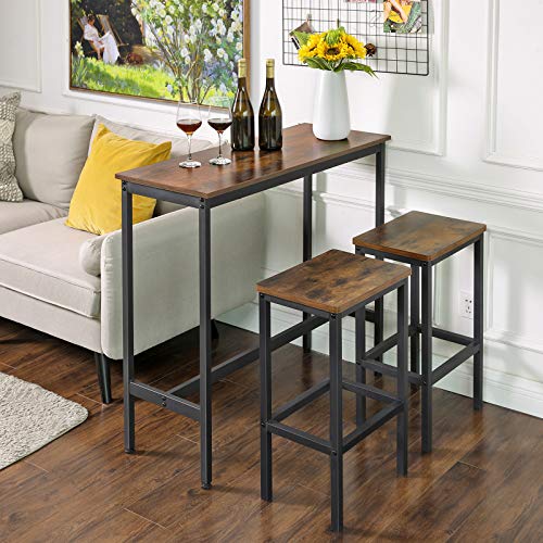 VASAGLE-Table-de-Bar-Table-Haute-Fine-Table-de-Cuisine-Table-de-Salle--Manger-avec-Cadre-mtallique-Robuste-100-x-40-x-90-cm-Montage-Facile-Style-Industriel-Marron-Rustique-et-Noir-LBT10X-0-0