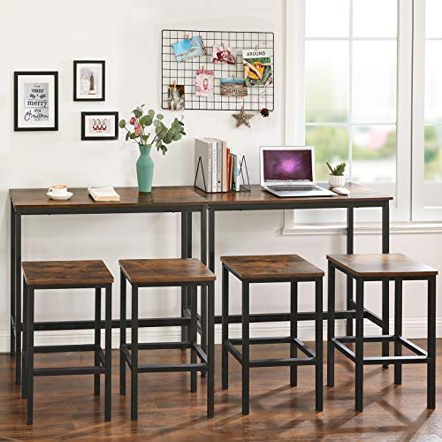 VASAGLE-Table-de-Bar-Table-Haute-Fine-Table-de-Cuisine-Table-de-Salle--Manger-avec-Cadre-mtallique-Robuste-100-x-40-x-90-cm-Montage-Facile-Style-Industriel-Marron-Rustique-et-Noir-LBT10X-0-1