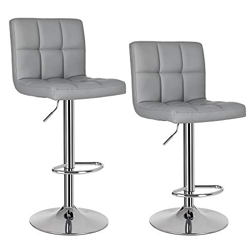SONGMICS-Tabouret-de-Bar-Lot-de-2-Chaise-Hauteur-rglable-Revtement-en-PU-Rotatif-sur-360-avec-Dossier-et-Repose-Pieds-Pitement-chrom-Gris-LJB64G-38-x-445-x-95-115-cm-0