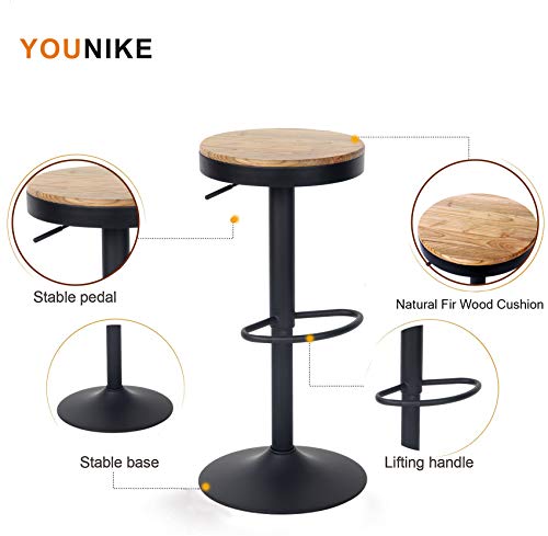 YOUNIKE-Tabouret-de-Bar-en-Bois-rglable-en-Hauteur-Hauteur-rglable-Tabouret-de-Bar-Simple-avec-Dossier-Chaise-de-Bar-Vintage-Rustique-pivotant-pour-Jardin-Capacit-180-kg-Lot-de-2-Noir-0-2