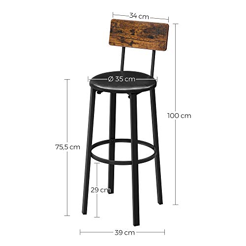 VASAGLE-Chaises-de-Bar-Lot-de-2-Tabourets-Hauts-Siges-rembourrs-39-x-39-x-100-cm-Repose-Pieds-Montage-Facile-Style-Industriel-pour-Cuisine-Salle--Manger-Marron-Rustique-et-Noir-LBC069B81-0-0