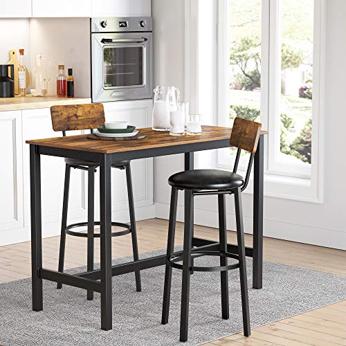 VASAGLE-Chaises-de-Bar-Lot-de-2-Tabourets-Hauts-Siges-rembourrs-39-x-39-x-100-cm-Repose-Pieds-Montage-Facile-Style-Industriel-pour-Cuisine-Salle--Manger-Marron-Rustique-et-Noir-LBC069B81-0-1
