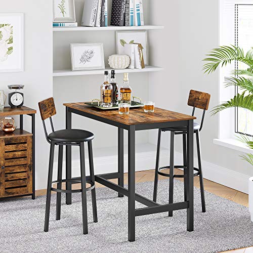 VASAGLE-Chaises-de-Bar-Lot-de-2-Tabourets-Hauts-Siges-rembourrs-39-x-39-x-100-cm-Repose-Pieds-Montage-Facile-Style-Industriel-pour-Cuisine-Salle--Manger-Marron-Rustique-et-Noir-LBC069B81-0-2