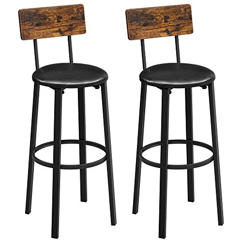 VASAGLE-Chaises-de-Bar-Lot-de-2-Tabourets-Hauts-Siges-rembourrs-39-x-39-x-100-cm-Repose-Pieds-Montage-Facile-Style-Industriel-pour-Cuisine-Salle--Manger-Marron-Rustique-et-Noir-LBC069B81-0