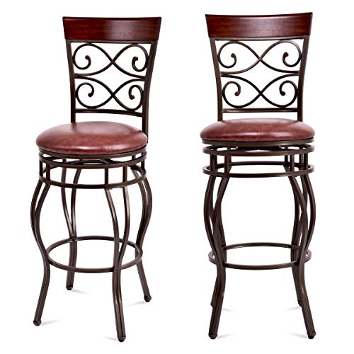 GOPLUS-Lot-de-2-Tabouret-de-Bar-Pivotant-Style-Industriel-Vintage-avec-Repose-PiedsTabourets-Haut-de-Gamme-Rotatif--360-Degrs-Design-Rond-avec-Dossier-et-Coussin-pour-Bar-et-Cuisine-0