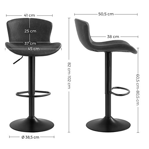 SONGMICS-Lot-de-2-Chaises-de-bar-Tabourets-hauts-Sige-de-cuisine-hauteur-rglable-avec-dossier-et-sige-rembourr-repose-pieds-surface-matelasse-en-PU-charge-120-kg-Noir-LJB074B01-0-1
