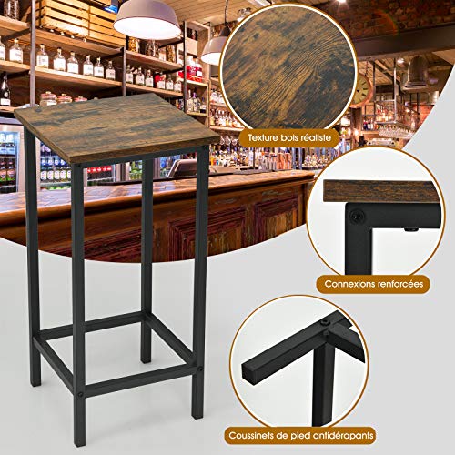 COSTWAY-Lot-de-4-Tabourets-de-Bar-sans-Dossier-avec-Repose-PiedsChaises-De-Caf-De-Style-Moderne-Siges-CarrsCadre-en-Mtal-Noirpour-CuisineCafBistrot-Hauteur62-CM-Marron-0-0