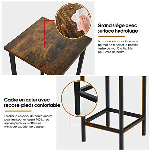 COSTWAY-Lot-de-4-Tabourets-de-Bar-sans-Dossier-avec-Repose-PiedsChaises-De-Caf-De-Style-Moderne-Siges-CarrsCadre-en-Mtal-Noirpour-CuisineCafBistrot-Hauteur62-CM-Marron-0-1