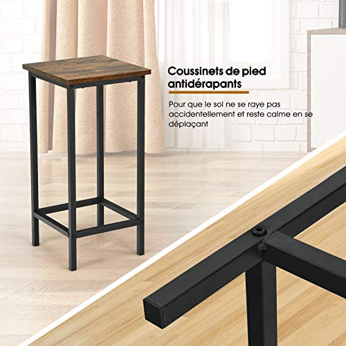 COSTWAY-Lot-de-4-Tabourets-de-Bar-sans-Dossier-avec-Repose-PiedsChaises-De-Caf-De-Style-Moderne-Siges-CarrsCadre-en-Mtal-Noirpour-CuisineCafBistrot-Hauteur62-CM-Marron-0-2