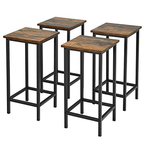 COSTWAY-Lot-de-4-Tabourets-de-Bar-sans-Dossier-avec-Repose-PiedsChaises-De-Caf-De-Style-Moderne-Siges-CarrsCadre-en-Mtal-Noirpour-CuisineCafBistrot-Hauteur62-CM-Marron-0