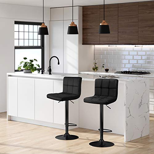 SONGMICS-Bar-Lot-de-2-tabourets-de-Bar-avec-Surface-en-Velours-Hauteur-rglable-Chaise-de-Cuisine-pivotante-avec-Dossier-et-Repose-Pieds-Noir-0-0