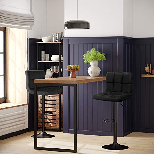 SONGMICS-Bar-Lot-de-2-tabourets-de-Bar-avec-Surface-en-Velours-Hauteur-rglable-Chaise-de-Cuisine-pivotante-avec-Dossier-et-Repose-Pieds-Noir-0-1