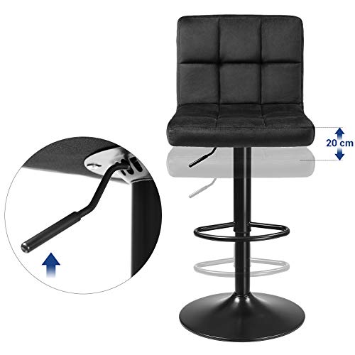 SONGMICS-Bar-Lot-de-2-tabourets-de-Bar-avec-Surface-en-Velours-Hauteur-rglable-Chaise-de-Cuisine-pivotante-avec-Dossier-et-Repose-Pieds-Noir-0-2