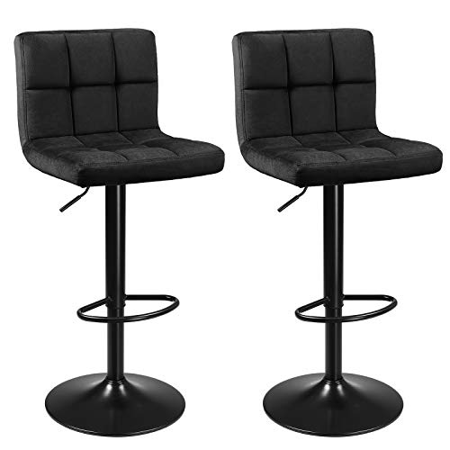 SONGMICS-Bar-Lot-de-2-tabourets-de-Bar-avec-Surface-en-Velours-Hauteur-rglable-Chaise-de-Cuisine-pivotante-avec-Dossier-et-Repose-Pieds-Noir-0