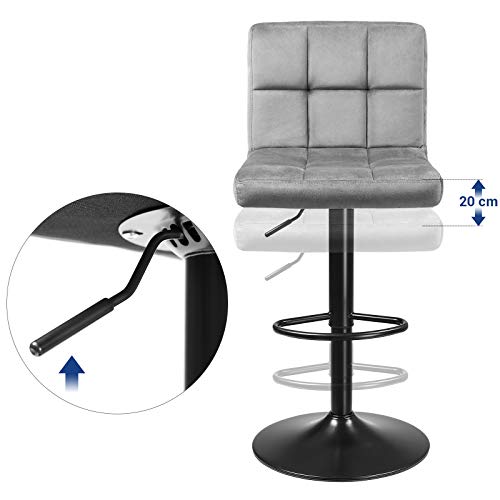 SONGMICS-Lot-de-2-tabourets-de-Bar-avec-Surface-en-Velours-Hauteur-rglable-Chaise-de-Cuisine-pivotante-avec-Dossier-et-Repose-Pieds-Gris-Clair-0-2