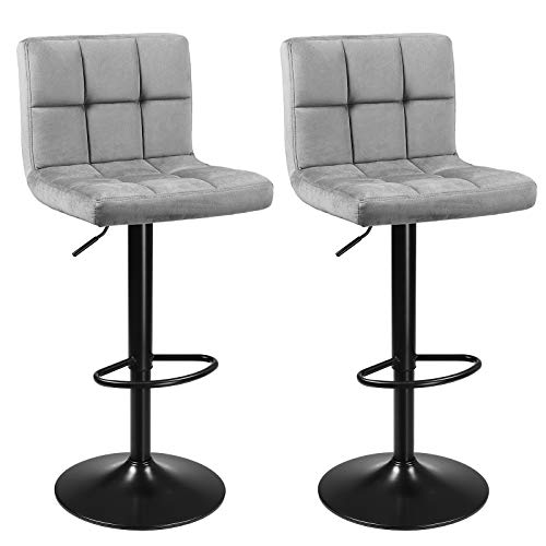 SONGMICS-Lot-de-2-tabourets-de-Bar-avec-Surface-en-Velours-Hauteur-rglable-Chaise-de-Cuisine-pivotante-avec-Dossier-et-Repose-Pieds-Gris-Clair-0