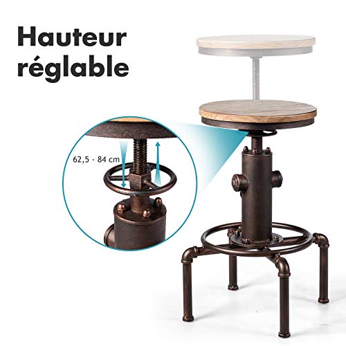 GOPLUS-Tabouret-de-Bar-de-Style-Industriel-Chaise-de-Bar-Vintage-en-Bois-et-Metal-Pieds-de-Tabouret-Antidrapants-avec-Repose-Pieds-Hauteur-Rglable-de-60-75CM-0-1