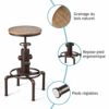 GOPLUS-Tabouret-de-Bar-de-Style-Industriel-Chaise-de-Bar-Vintage-en-Bois-et-Metal-Pieds-de-Tabouret-Antidrapants-avec-Repose-Pieds-Hauteur-Rglable-de-60-75CM-0-2 GOPLUS-Tabouret-de-Bar-de-Style-Industriel-Chaise-de-Bar-Vintage-en-Bois-et-Metal-Pieds-de-Tabouret-Antidrapants-avec-Repose-Pieds-Hauteur-Rglable-de-60-75CM-0-2