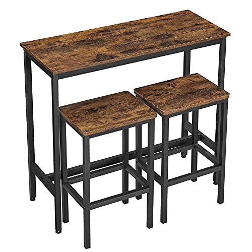 VASAGLE-Ensemble-Table-de-Salle--Manger-Table-de-Bar-et-chaises-de-Bar-Table-Haute-et-Tabouret-Cadre-en-Acier-Style-Industriel-Marron-Rustique-et-Noir-LBT218B01-0