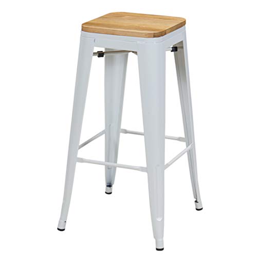 DUHOME-Tabouret-de-Bar-en-mtalFer-empilable-Design-Industriel-slection-de-Coleur-665D-CouleurBlanc-Bois-Clair-matiremtal-0