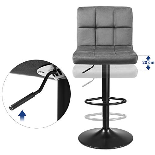 SONGMICS-Lot-de-2-tabourets-de-Bar-avec-Surface-en-Velours-Hauteur-rglable-Chaise-de-Cuisine-pivotante-avec-Dossier-et-Repose-Pieds-Gris-fonc-0-2