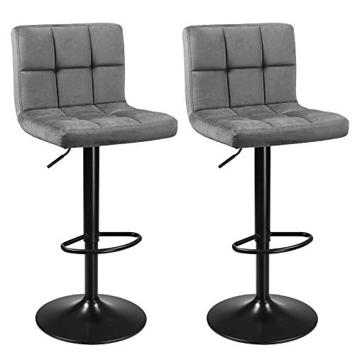 SONGMICS-Lot-de-2-tabourets-de-Bar-avec-Surface-en-Velours-Hauteur-rglable-Chaise-de-Cuisine-pivotante-avec-Dossier-et-Repose-Pieds-Gris-fonc-0