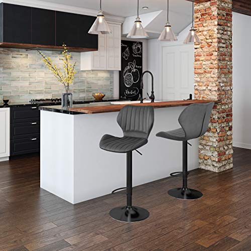 SONGMICS-Tabourets-de-Bar-Lot-de-2-chaises-Haute-Sige-pour-Cuisine-avec-Structure-mtal-revtement-Velours-Repose-Pieds-Hauteur-rglable-Facile--Assembler-rtro-Gris-Fonc-LJB070G01-0-0