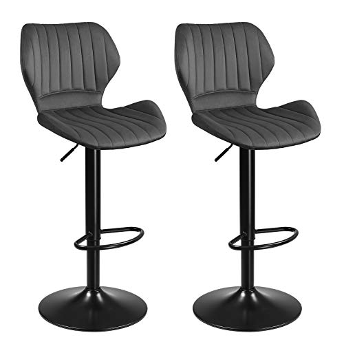 SONGMICS-Tabourets-de-Bar-Lot-de-2-chaises-Haute-Sige-pour-Cuisine-avec-Structure-mtal-revtement-Velours-Repose-Pieds-Hauteur-rglable-Facile--Assembler-rtro-Gris-Fonc-LJB070G01-0