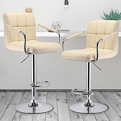 Tabouret-de-Bar-Haut-avec-Dossier-et-Accoudoirs-Lot-de-2-Chaises-de-Cuisine-Recouverts-de-Cuir-Synthtique-Chaise-de-Bar-Rglables-en-Hauteur-Base--385-cm-0
